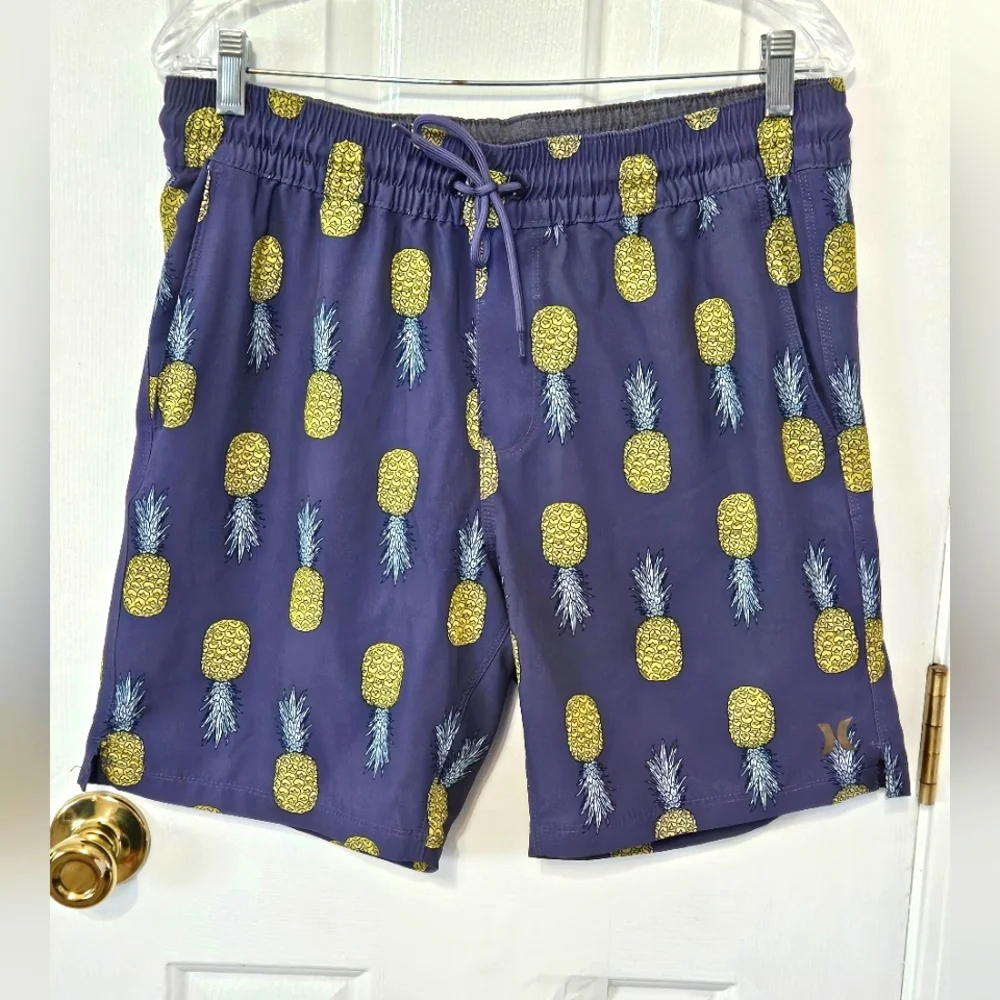 Hurley Blue and Yellow Board Shorts with Pineapple Print Size Medium
